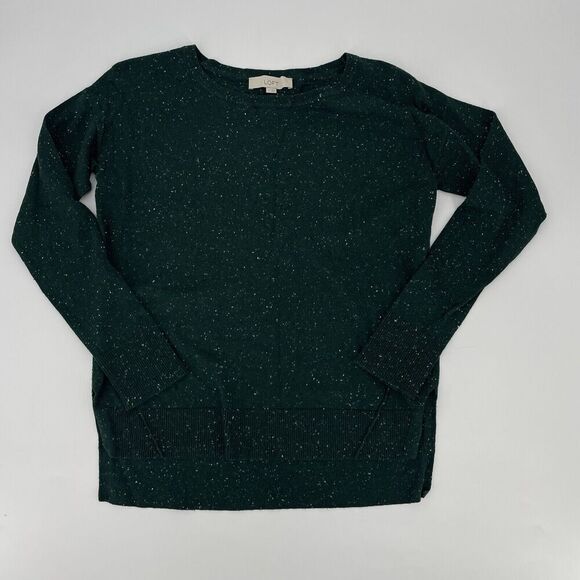 ANN Taylor LOFT Sweater Women's Small Green Christmas Knit Hi-Low Hem Pullover - Picture 1 of 9